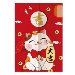 Japanese Style Door Curtain Fortune Cat Kitchen Partition Curtain Sushi Ramen Decor Restaurant Half Curtain Short Curtain,31x47 Inch