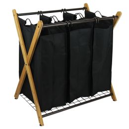 Oceanstar X-Frame Bamboo 3-Bag Laundry Sorter