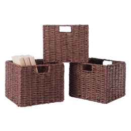 Tessa 3-Pc Woven Rope Basket Set; Foldable; Walnut